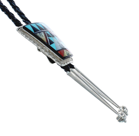 Native American Zuni Sterling Silver Multicolor Inlay Bolo Tie JX129078